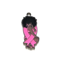 10pcs afro black girl charm pink ribbon breast cancer awareness pendants for women jewelry bracelet necklace keychain making