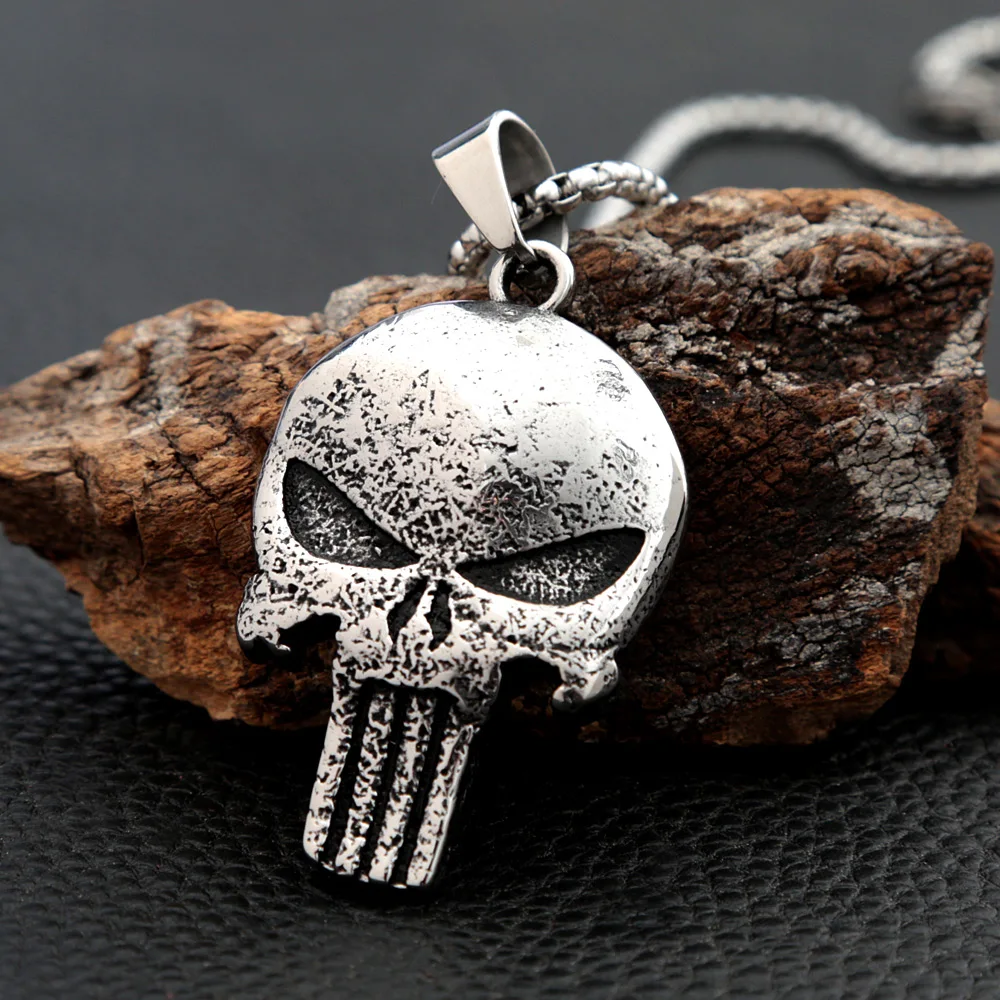 Ожерелье с подвеской в виде черепа стиле ретро замок Фрэнка из нержавеющей стали