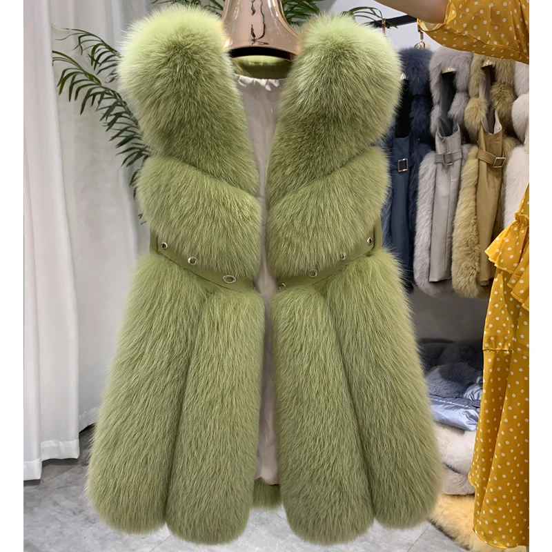 ZDFURS* Новое поступление женская зимняя шуба из натурального Лисьего меха горячая распродажа большой меховой длинный меховой жилет для женщин жилет - Цвет: 2