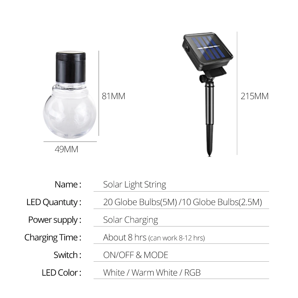 

Led Decoration Lights Solar Rechargeable 10/20 LEDs Bulb String Outdoor Garland Christmas Tree Christmas Party Lights For Room