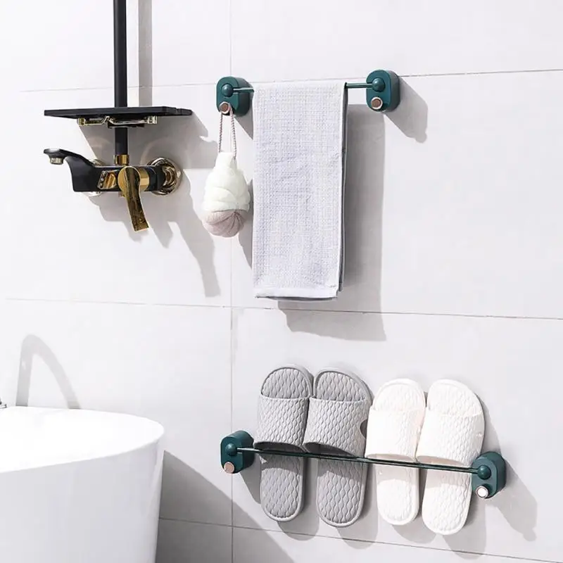 

Bathroom Towel Rack Punch-free Towel Rail Holder Toilet Storage Shelf Hanging Shoes Holder Shower Room Organizer Single Rod