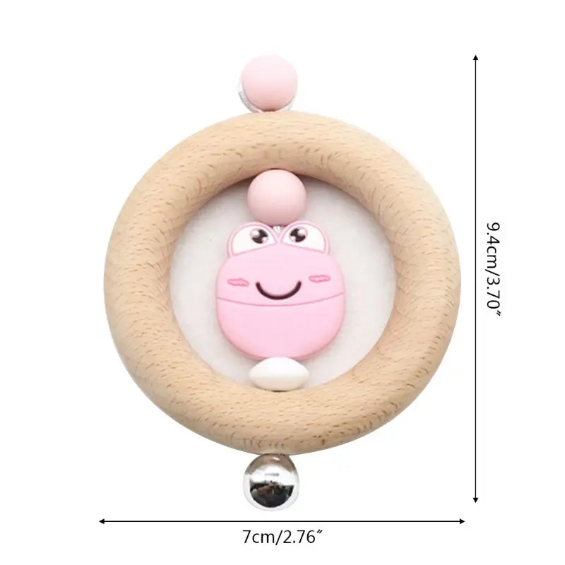 

Baby Teether Rattle Newborns Bed Bell Animal Frog Wooden Ring Teething Soother