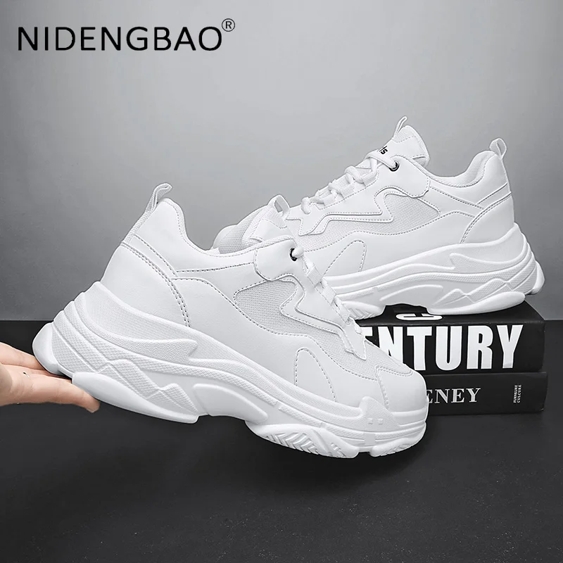 Mens Sneakers Platform All Black White Shoes Breathable Lace up Fashion Unisex Chunky Sneakers Gym Outdoor Sport Footwear Man