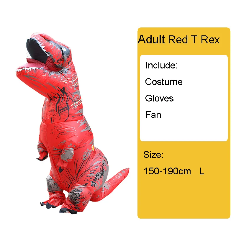 Взрослый детский надувной костюм динозавра T REX wo мужские костюмы динозавр инопланетянин Хэллоуин нарядное платье карнавальный костюм косплей - Цвет: Adult Red