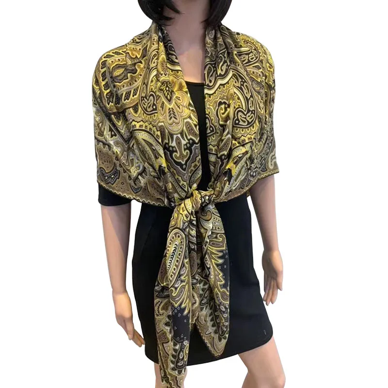 

Шарф из 100% твила и шелка, женский платок, большой палантин, с принтом Пейсли в винтажном стиле, хиджаб 135*135 см