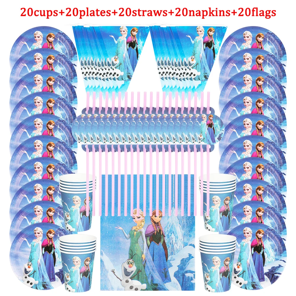 Disney-set de decoraciones de dibujos animados de Frozen 1, suministros de cumplea&ntilde;os para 20 ni&ntilde;os, 100/81/80/40 unidades-0