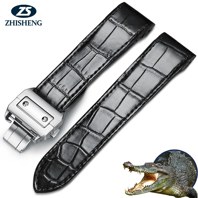 Роскошные мужские часы с ремешком из крокодиловой кожи 20 мм 23 черные модные