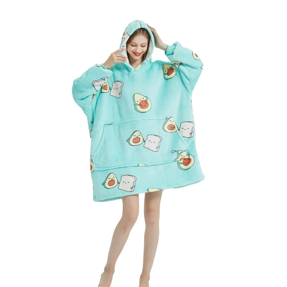 Sudadera con capucha para mujer, manta con mangas, suave, c&aacute;lida y gruesa, bata de felpa de Sherpa de gran tama&ntilde;o, Invierno-0