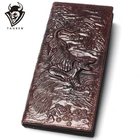 mens tiger long wallet oil leather crazy horse 100 genuine purse top grade soft branded coin for men