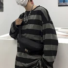 Harajuku полосатая рубашка уличная пара оверсайз полосатая блузка женская повседневная с длинным рукавом Готическая гранж футболка Топы