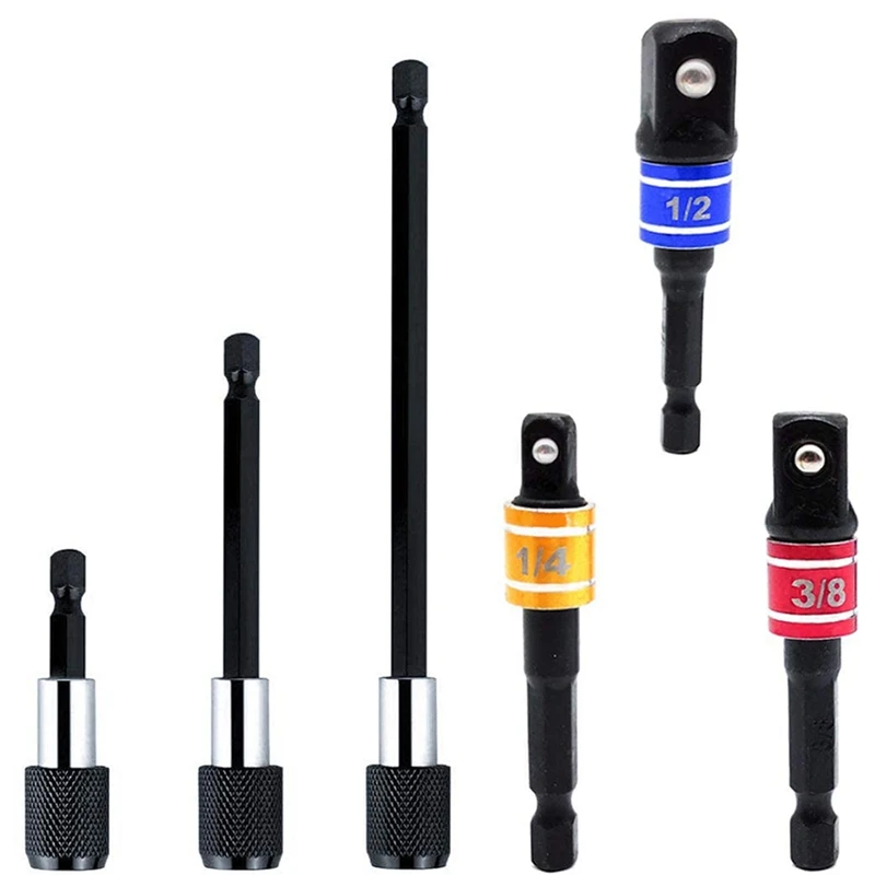 

3PCS Impact Driver Socket Adapter Power Drill Nut Driver With 3PCS 1/4 Inch Magnetic Extension Quick Release Bit Holder