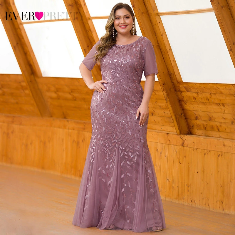 EZ07707OD Вечерние платья с аппликациями Ever Pretty, длинное кружевное платье-русалка большого размера с пайетками, платья разных цветов для вечеринок в стиле Саудовской Аравии, лето-осень - Цвет: EZ07707OD