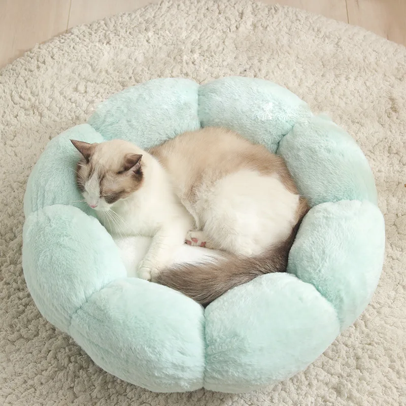 

Cats Bed 2021 New Style Pet Nest Flowers Cats Winter Warm Plush Nest Round Dog Nest Fashion Cat Bed Cat Bed for All Seasons
