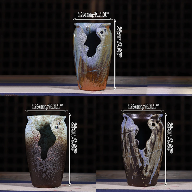 

Vintage Ceramic Flower Pot Notched Jar Purple Sand Home Garden Succulent Flower Pots Spray Glaze Balcony Planting Pots