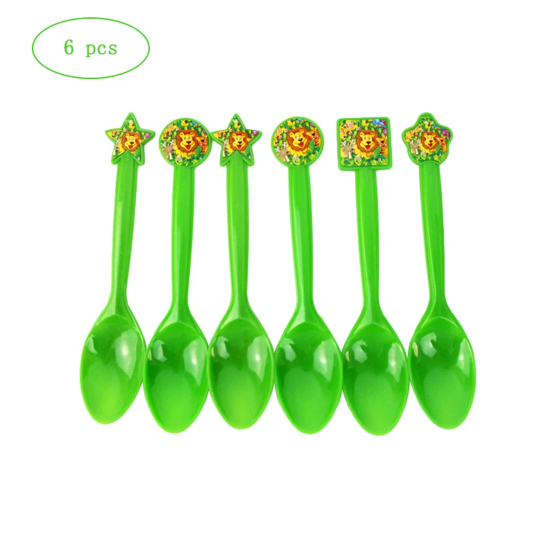 6pcs spoons Джунгли вечерние животные бумажные тарелки для дня рождения вечерние украшения для детей одноразовые столовая посуда все для праздника свадебные украшения - Цвет: 6pcs spoons