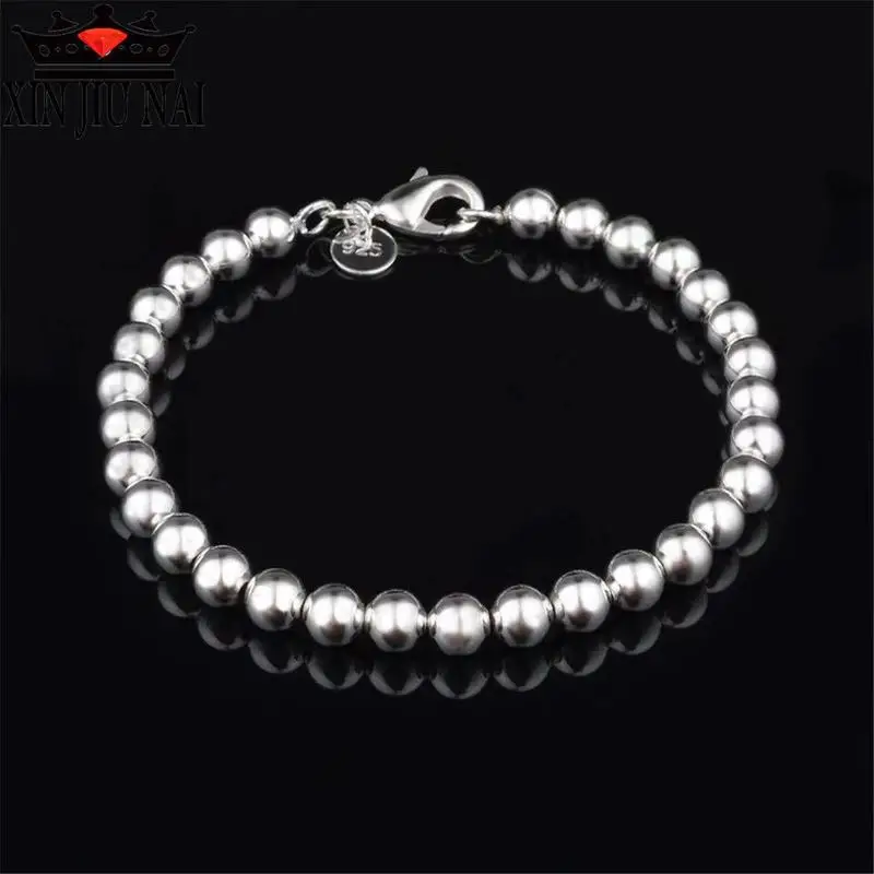 Женский браслет с полыми бусинами из стерлингового серебра 6 мм кубическим