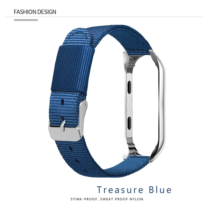 Blue Silver frame Mi Группа 4 класса люкс нейлон Ультратонкий Металл браслет ремешок Ремешок для наручных часов для Xiaomi mi band 3/4 Спортивная парусиновая красочные полосы - Цвет: Blue Silver frame