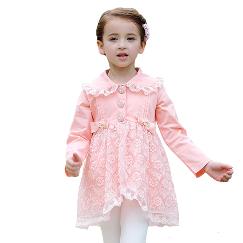 Пальто детское весенне-осеннее с длинным рукавом и цветочным кружевом на возраст
