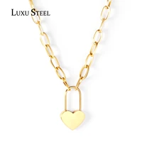 luxusteel heart lock pendant neckklaces 2021 new trendy style gold color big cuban link chains necklace women accessories party