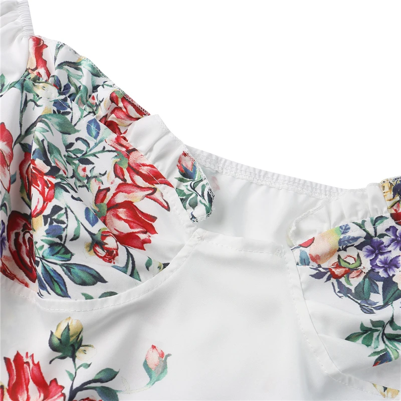 

2021 Spring Summer Fall Women's Sexy Elegant Long Puff Sleeve Square Neck Ruffle Trim Floral Print T-Shirt