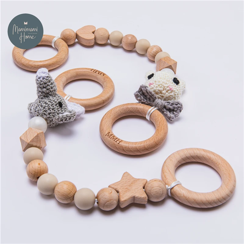 

Cartoon Baby Bottle Pendant 1PC Beech Nipple Holder Wood Beads Feeding Bottle Chain Teether Pacifie Schoolbag Pendant