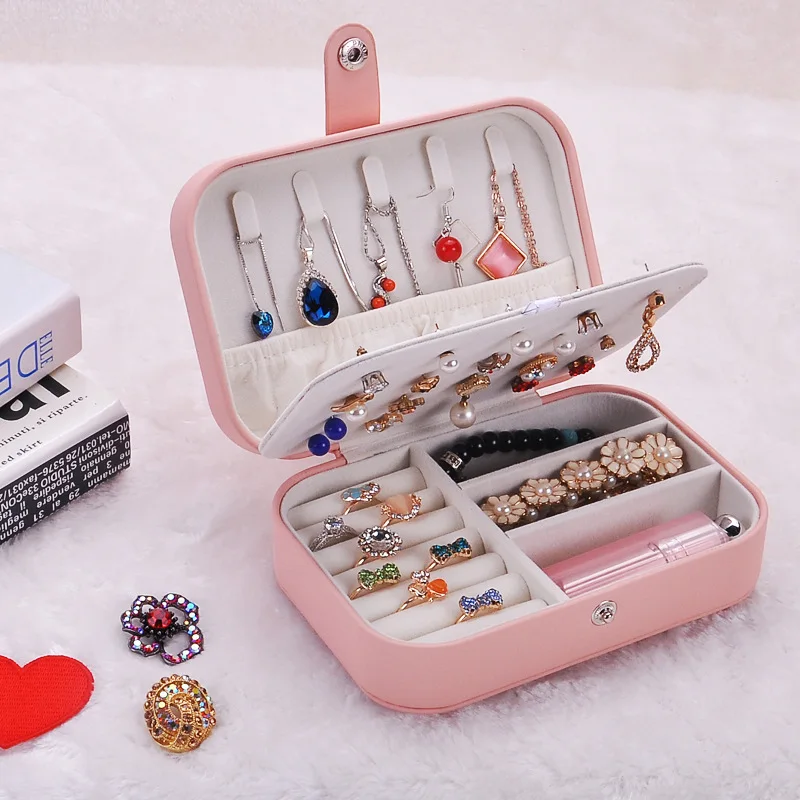 

Jewelry Storage Box Korean Style Earrings Necklace Ornaments Organizer Portable Bracelet Ring Case Fresh and Simple for Girls