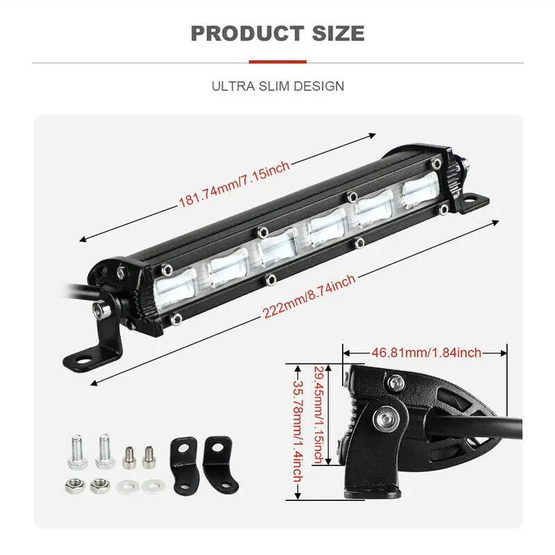 

Flood LED Work Light Single Row Lamp Offroad Driving 9-32V DC 6000K White