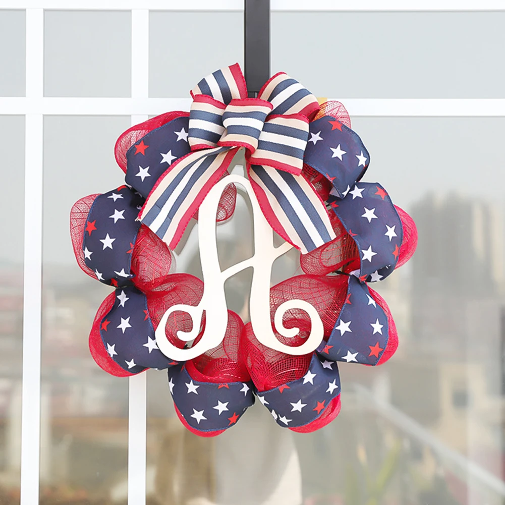 

With Bowknot Ornament Craft Garland Indoor Outdoor Patriotic Wreath Living Room Independence Day Home Decor Hanging Front Door