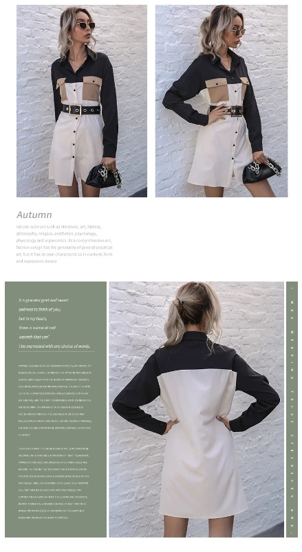 

Women Button Down Long Shirt Casual Loose Blouse Tops Front Open Color Block Shirt Dress M7DD