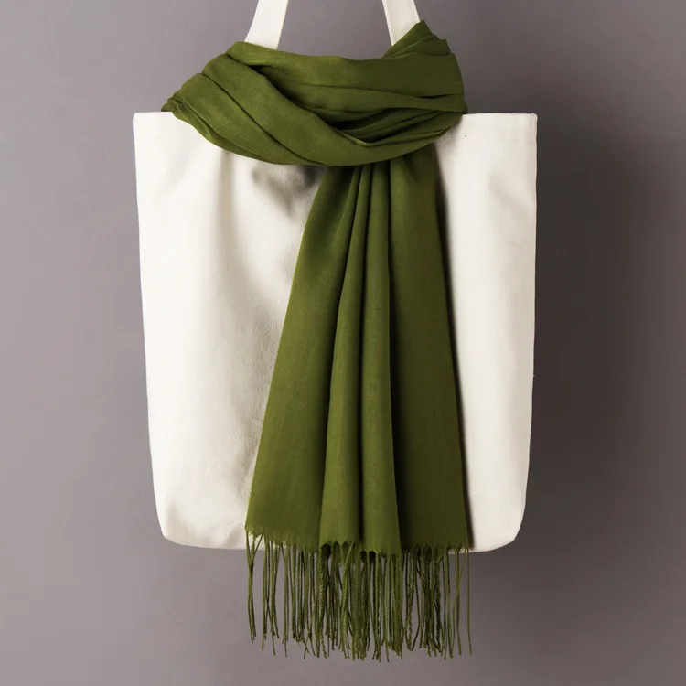 Light armygreen Women Solid Color Cashmere Scarves with Tassel Autumn New Soft Warm Lady Girls Wraps Thin Long Scarf Female Shawl Men Scarf - Цвет: Light armygreen