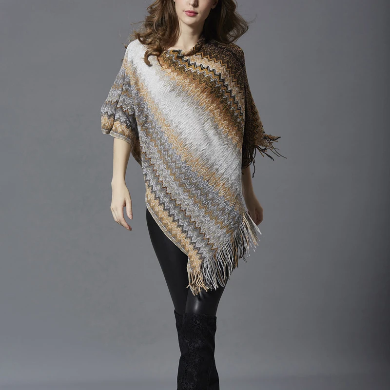 2019 Wavy Striped Cloak Coat for Women Casual Loose Batwing Sleeve Short Capes Knit Ponchos Sweater Famale Spring Clothing YL419 |