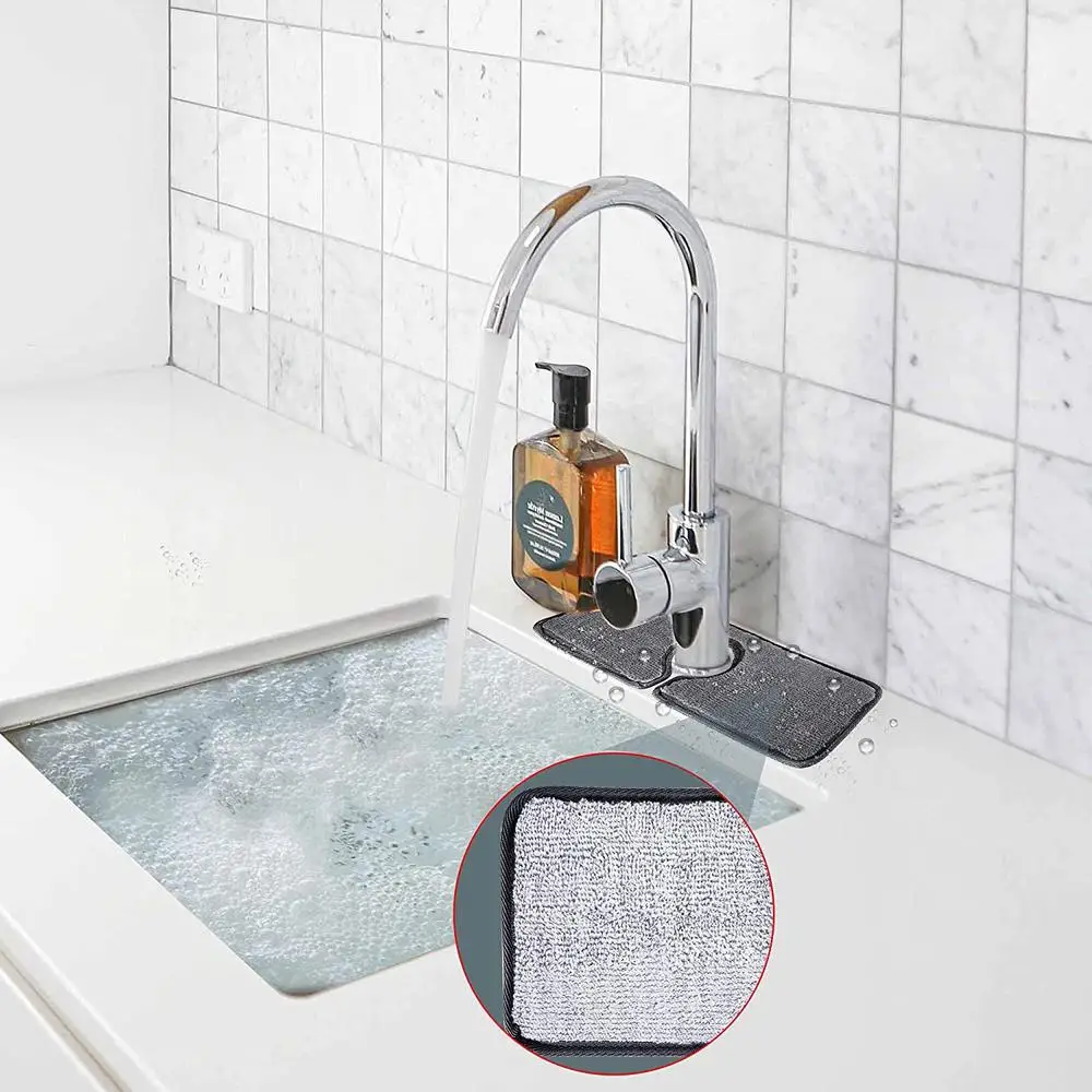 Sink Splash Guard Faucet Absorbent Mat Dish Drying Mats for Kitchen Microfiber Drip Catcher Drying Pads for Countertop Bathroom