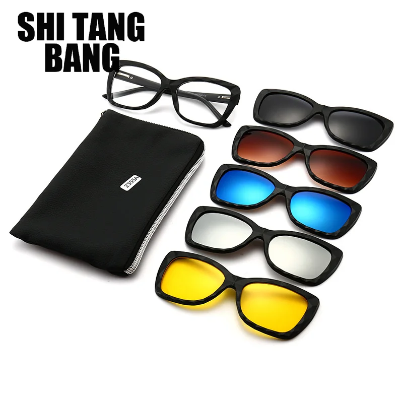 

Fashion Luxury Lens Magnet Sunglasses Clip Mirrored 5 In 1 Women Men Polarized Sun Glasses Custom Prescription Myopia Eyewear