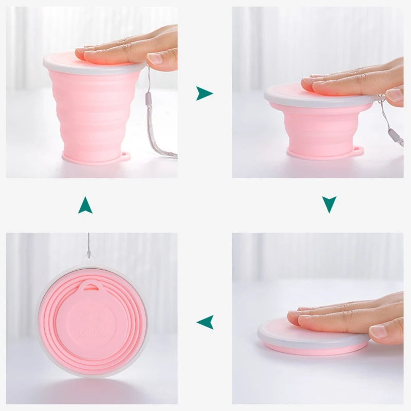 

3Pcs 180Ml Portable Silicone Folding Cup High Temperature Resistant Cup with Lid Cup Outdoor Travel Sports with Lid Cup