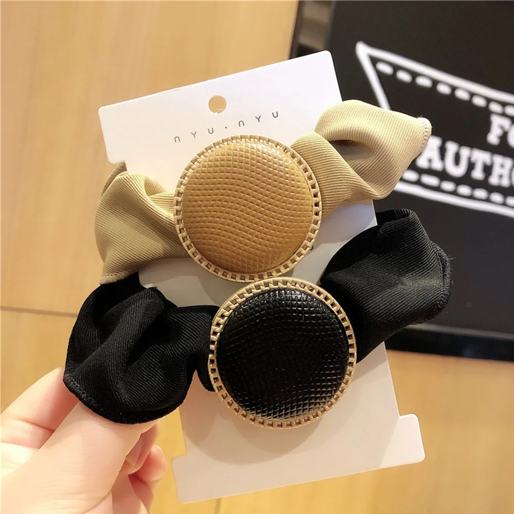 Women Girls Elastic Women Hair Ring Round Button Hair Accessories Hair Rope Scrunchies Hair Bands
