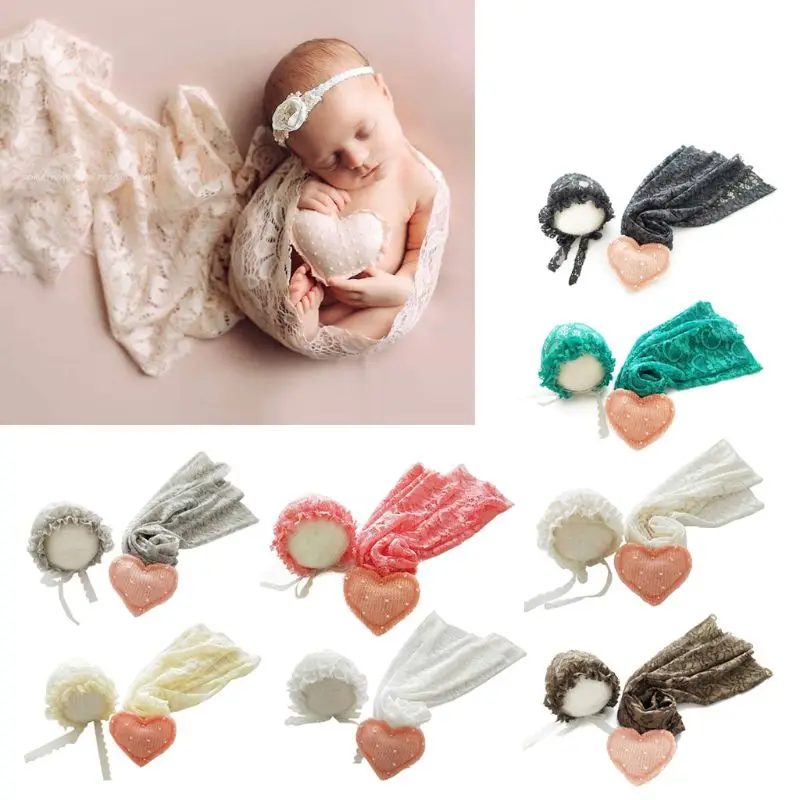 

3pcs/set Newborn Photography Props Blanket Hat Baby Photography Wrap Props Heart Doll Baby Infants Photo Accessories Princess