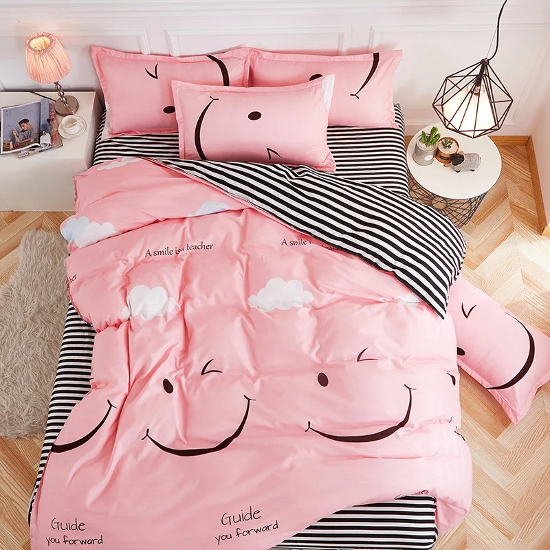 Розовый с синим улыбающимся уход за кожей лица пододеяльник 3/4 шт Постельное