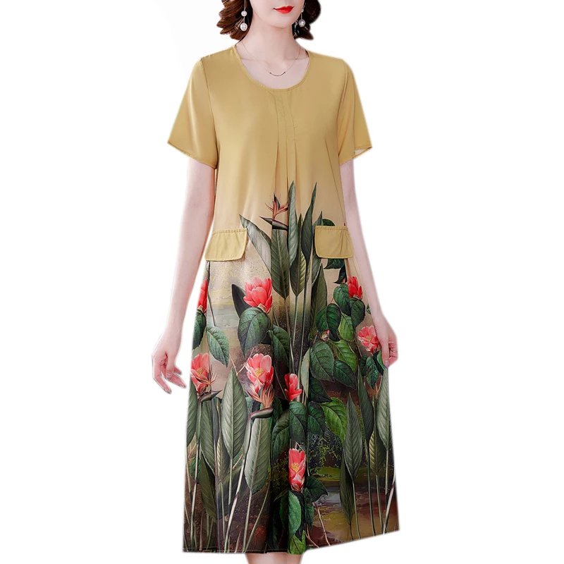 

COIGARSAM 3XL Plus Size Vintage Print Women dress New Summer Loose Dresses 3056