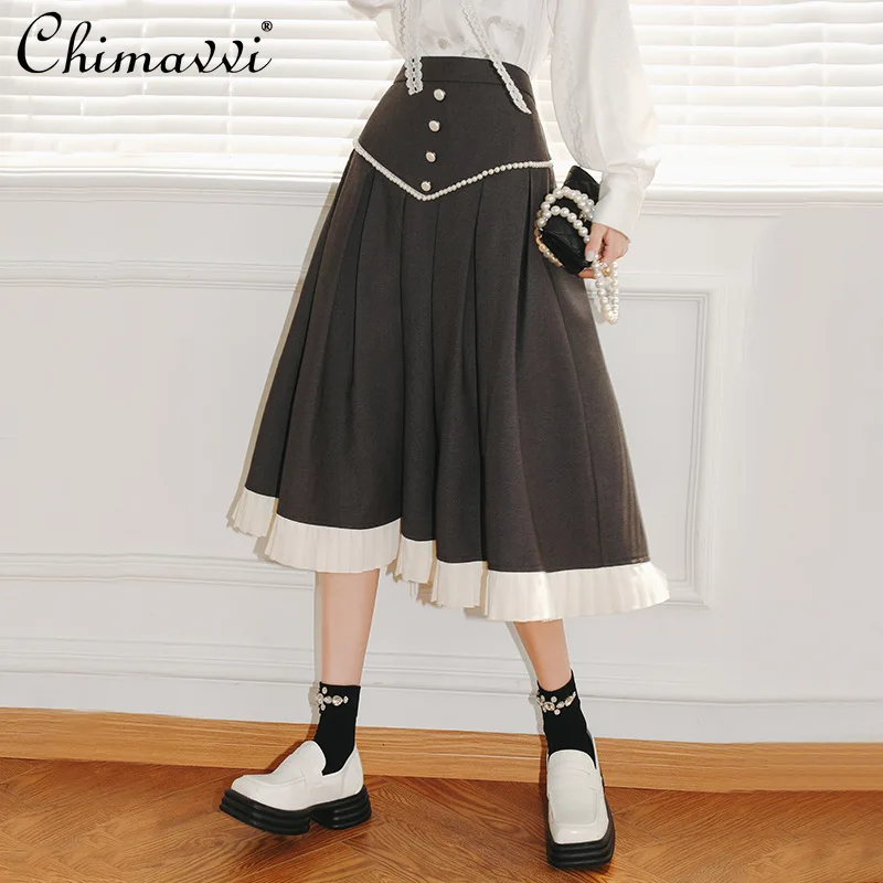 

Early Autumn Lace Loose Irregular Mid Length Skirt Women Stitching Printing Korean Skirt Female One Piece Dropshipping Skirt