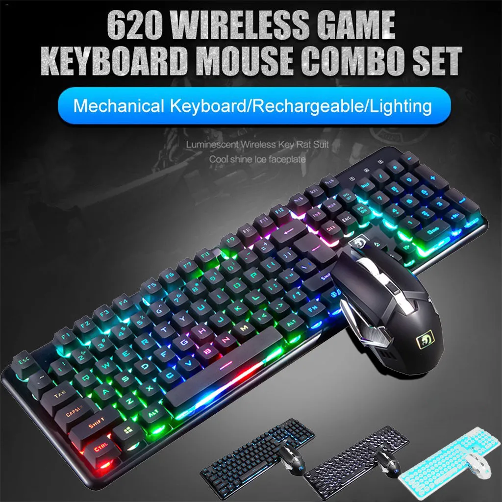 Аккумуляторная беспроводная механическая клавиатура 2 4G и 2400 DPI мышь игровой