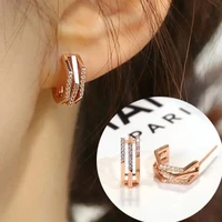 creative metal polygonal ear buckles geometric inlaid zirconia earring for women simple daily wear jewelry accessories