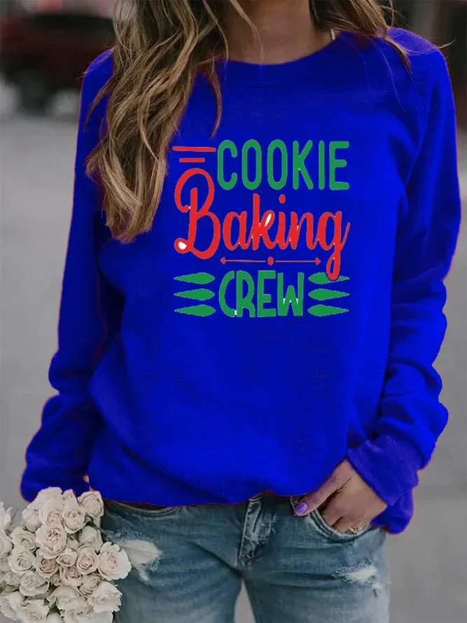 

Women Hoodie Cookie Baking Crew Letter Printed Hoodies Women Fleece Long Sleeve O Neck Loose Sweatshirt Girls Pullovers Winter