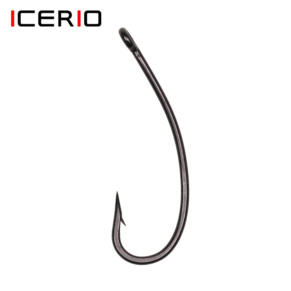

ICERIO 30PCS Long Shank Carp Fishing Hooks Matt Black Forged Steel Curved Pop-up Rig Hook