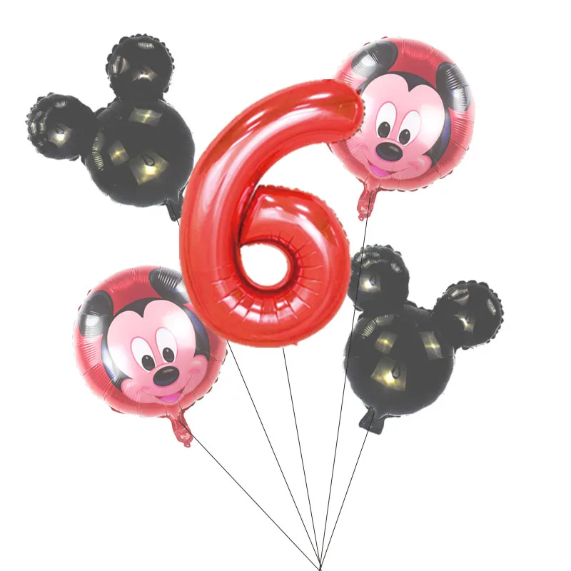 mickey black set(6) 5 PCS С Днем Рождения вечерние декоративные шары Микки и Минни Маус 3" Красный номер Фольга шар для 1st День рождения украшения для детей - Цвет: mickey black set(6)