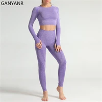 ganyanr gym clothing yoga set fitness workout women jogging sportswear tracksuit seamless leggings suits activewear long sleeve