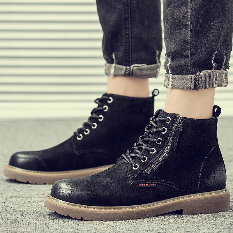 

Мужские повседневные неразрушаемые ботинки для пустыни, ковбойские ботинки из натуральной кожи, ботильоны на платформе со шнуровкой, мужск...