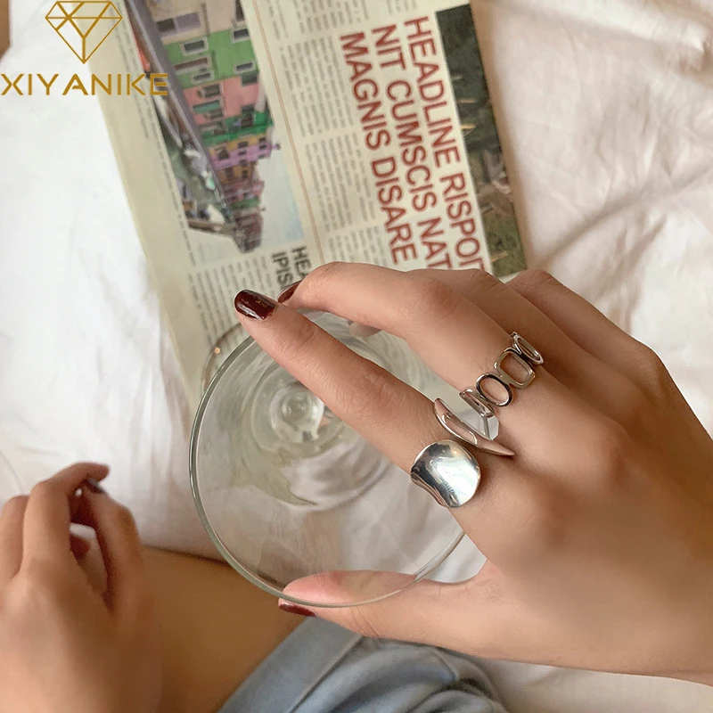 

XIYANIKE Silver Color Glossy Hollow Geometric Ring Retro Unique Design Fashion Handmade Jewelry Index Finger Open Ring