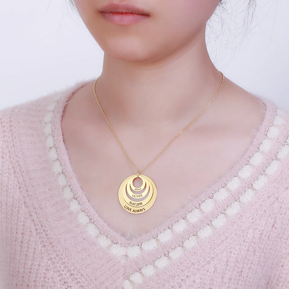 Новинка ожерелье с круглым кулоном для всей семьи серебряное выгравированным