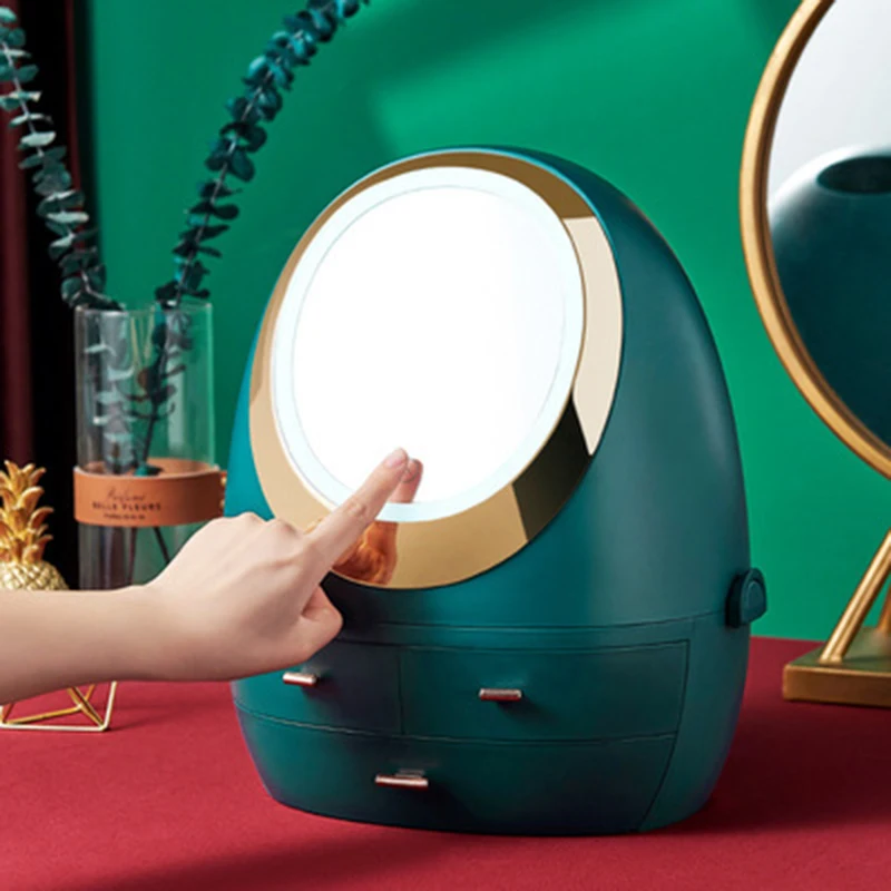 

The New Vibrato With The Same Skin Care Products Dust-Proof Shelf Makeup Box Net Red Cosmetic Storage Box With LED Makeup Mirror