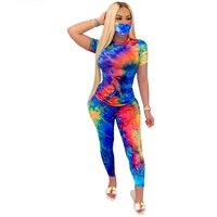 jrry women tracksuits two pieces set short sleeve o neck top long pants tie dye 2 pieces set sports suit casual outdoor wear